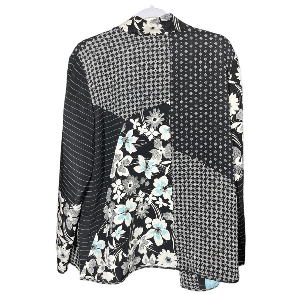 August Max Silk Floral Patchwork Pattern Button D… - image 5